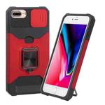 Sliding Camera Cover Design PC + TPU Shockproof Case with Ring Holder & Card Slot For iPhone 8 Plus / 7 Plus / 6s Plus / 6 Plus(Red)