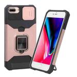 Sliding Camera Cover Design PC + TPU Shockproof Case with Ring Holder & Card Slot For iPhone 8 Plus / 7 Plus / 6s Plus / 6 Plus(Rose Gold)