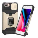 Sliding Camera Cover Design PC + TPU Shockproof Case with Ring Holder & Card Slot For iPhone 8 Plus / 7 Plus / 6s Plus / 6 Plus(Gold)