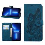 For iPhone 13 Pro Retro Skin Feel Butterflies Embossing Horizontal Flip Leather Case with Holder & Card Slots & Wallet (Blue)