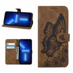 For iPhone 13 Pro Retro Skin Feel Butterflies Embossing Horizontal Flip Leather Case with Holder & Card Slots & Wallet (Brown)