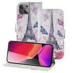 3D Painting Pattern Coloured Drawing Horizontal Flip PU Leather Case with Holder & Card Slots & Wallet For iPhone 13 mini(Eiffel Tower)