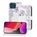 3D Painted Pattern Horizontal Flip Leather Case with Holder & Wallet & Card slot & Lanyard For iPhone 13 Pro(Flower Elephant)