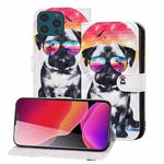 3D Painted Pattern Horizontal Flip Leather Case with Holder & Wallet & Card slot & Lanyard For iPhone 13 Pro(Glasses Dog)