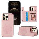 Mandala Embossed PU + TPU Case with Holder & Card Slots & Photo Frame & Hand Strap For iPhone 13 mini(Rose Gold)