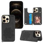 Mandala Embossed PU + TPU Case with Holder & Card Slots & Photo Frame & Hand Strap For iPhone 13(Black)
