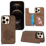 Mandala Embossed PU + TPU Case with Holder & Card Slots & Photo Frame & Hand Strap For iPhone 13 Pro(Brown)