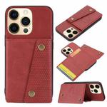 For iPhone 13 Double Buckle PU + TPU Shockproof Magnetic Protective Case with Card Slot & Holder(Red)