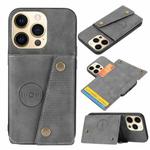 For iPhone 13 Pro Double Buckle PU + TPU Shockproof Magnetic Protective Case with Card Slot & Holder (Grey)
