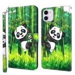 For iPhone 13 mini 3D Painting Pattern Horizontal Flip TPU + PU Leather Case with Holder & Card Slots & Wallet (Panda Climbing Bamboo)