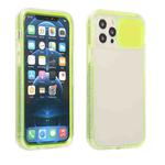 For iPhone 12 Sliding Camera Cover Design Shockproof TPU Frame + Clear PC Case(Fluorescent Green)