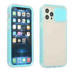 For iPhone 11 Pro Max Sliding Camera Cover Design Shockproof TPU Frame + Clear PC Case (Baby Blue)