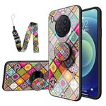 For Huawei Nova 8i Painted Ethnic Pattern Tempered Glass TPU Shockproof Case with Folding Magnetic Holder & Neck Strap(Colorful)