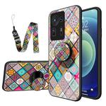 For Xiaomi Mi Mix 4 Painted Ethnic Pattern Tempered Glass TPU Shockproof Case with Folding Magnetic Holder & Neck Strap(Checkered)