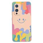 For OnePlus 9 Painted Smiley Face Pattern Liquid Silicone Shockproof Case(Pink)
