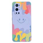 For OnePlus 9 Pro Painted Smiley Face Pattern Liquid Silicone Shockproof Case(Purple)