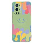 For OnePlus 9 Pro Painted Smiley Face Pattern Liquid Silicone Shockproof Case(Green)