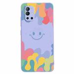 For OnePlus 9R Painted Smiley Face Pattern Liquid Silicone Shockproof Case(Purple)