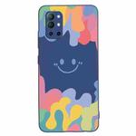 For OnePlus 9R Painted Smiley Face Pattern Liquid Silicone Shockproof Case(Dark Blue)