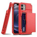 For iPhone 13 mini Shockproof Heavy Duty Armor Protective Case with Slide Multi-Card Slot (Red)