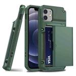 For iPhone 13 mini Shockproof Heavy Duty Armor Protective Case with Slide Multi-Card Slot (Green)