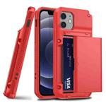 For iPhone 13 Shockproof Heavy Duty Armor Protective Case with Slide Multi-Card Slot(Red)