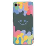 For iPhone SE 2022 / SE 2020 / 8 / 7 Painted Smiley Face Pattern Liquid Silicone Shockproof Case(Dark Green)