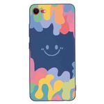 For iPhone SE 2022 / SE 2020 / 8 / 7 Painted Smiley Face Pattern Liquid Silicone Shockproof Case(Dark Blue)