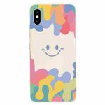 Painted Smiley Face Pattern Liquid Silicone Shockproof Case For iPhone XS / X(White)