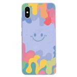 For iPhone X / XS Painted Smiley Face Pattern Liquid Silicone Shockproof Case(Purple)