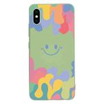 Painted Smiley Face Pattern Liquid Silicone Shockproof Case For iPhone XS / X(Green)