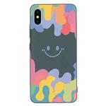 Painted Smiley Face Pattern Liquid Silicone Shockproof Case For iPhone XS / X(Dark Green)