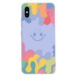 For iPhone XR Painted Smiley Face Pattern Liquid Silicone Shockproof Case(Purple)