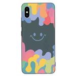 Painted Smiley Face Pattern Liquid Silicone Shockproof Case For iPhone XR(Dark Green)