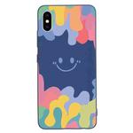 Painted Smiley Face Pattern Liquid Silicone Shockproof Case For iPhone XR(Dark Blue)