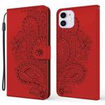For iPhone 13 Peacock Embossed Pattern Horizontal Flip Leather Case with Holder & Card Slots & Wallet & Lanyard(Red)