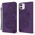 For iPhone 13 Peacock Embossed Pattern Horizontal Flip Leather Case with Holder & Card Slots & Wallet & Lanyard(Purple)