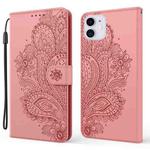 For iPhone 13 Peacock Embossed Pattern Horizontal Flip Leather Case with Holder & Card Slots & Wallet & Lanyard(Rose Gold)