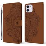 For iPhone 13 mini Peacock Embossed Pattern Horizontal Flip Leather Case with Holder & Card Slots & Wallet & Lanyard (Brown)