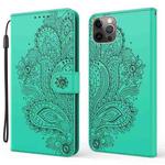 For iPhone 13 Pro Peacock Embossed Pattern Horizontal Flip Leather Case with Holder & Card Slots & Wallet & Lanyard (Green)