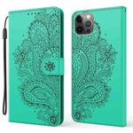 For iPhone 13 Pro Max Peacock Embossed Pattern Horizontal Flip Leather Case with Holder & Card Slots & Wallet & Lanyard (Green)