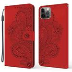 For iPhone 13 Pro Max Peacock Embossed Pattern Horizontal Flip Leather Case with Holder & Card Slots & Wallet & Lanyard (Red)
