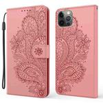 For iPhone 13 Pro Max Peacock Embossed Pattern Horizontal Flip Leather Case with Holder & Card Slots & Wallet & Lanyard (Rose Gold)