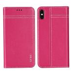 For iPhone XS / X GEBEI Top-grain Leather Horizontal Flip Protective Case with Holder & Card Slots(Rose Red)