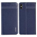 For iPhone XR GEBEI Top-grain Leather Horizontal Flip Protective Case with Holder & Card Slots(Blue)