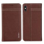 For iPhone XR GEBEI Top-grain Leather Horizontal Flip Protective Case with Holder & Card Slots(Brown)