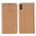 For iPhone XS Max GEBEI Top-grain Leather Horizontal Flip Protective Case with Holder & Card Slots(Khaki)