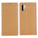 For Galaxy Note 10  GEBEI Top-grain Leather Horizontal Flip Protective Case with Holder & Card Slots(Khaki)