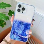 For iPhone 13 Pro Marble Pattern Glittery Powder Shockproof TPU + Acrylic Protective Case with Detachable Buttons (Dark Blue)