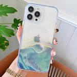 For iPhone 13 Pro Marble Pattern Glittery Powder Shockproof TPU + Acrylic Protective Case with Detachable Buttons (Green)